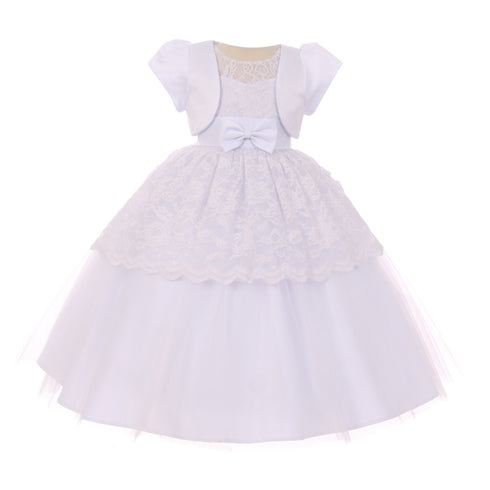 Rain Kids Little Girls White Satin Belt Bow Bolero Flower Girl Dress 2-6 - SophiasStyle.com